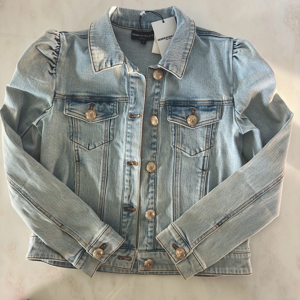 Generation Love denim jacket in light blue. Size small